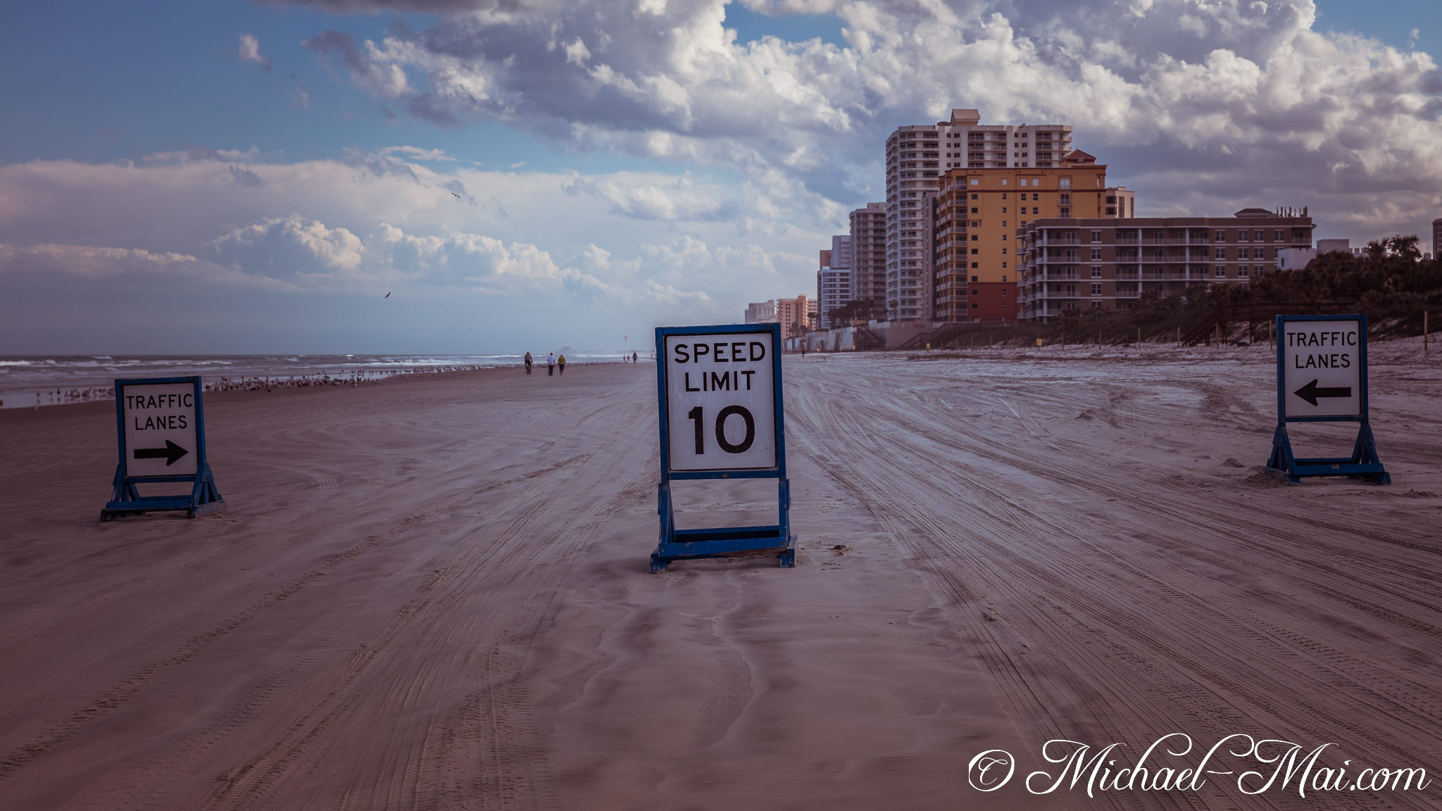 Designated traffic lanes and a speed limit mark the unique drivable beach. | Daytona Beach, Florida, United States