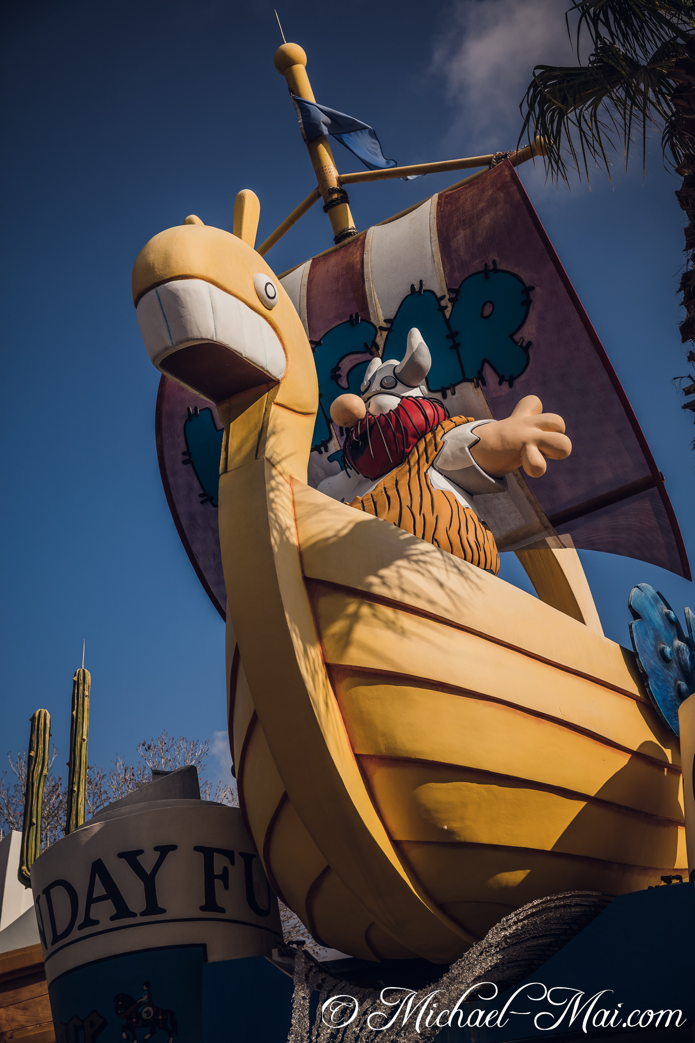 Hägar the Horrible's whimsical ship, featuring a distinctive whale figurehead, cruises under sunny skies. | Orlando, Florida, United States