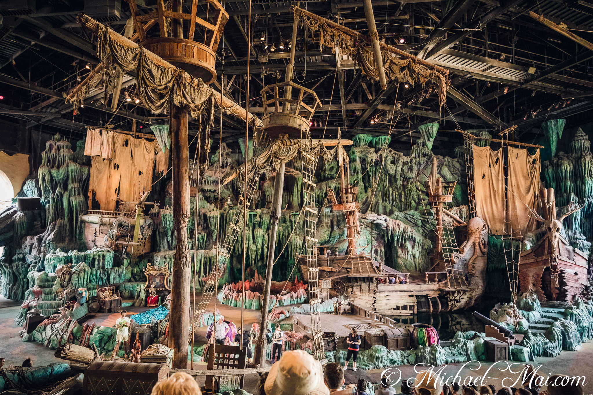 Rustic pirate ships and eerie grotto formations frame this intricate adventure stage. | Orlando, Florida, United States